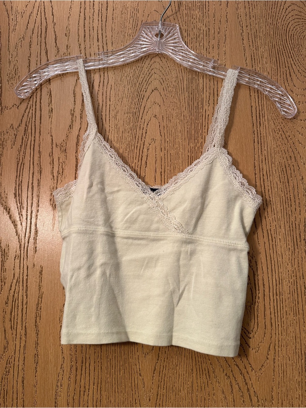 Brandy Melville Light Yellow Lace-Trim Cami Crop